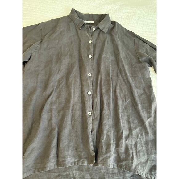 Bryn Walker 100% Linen Button Down Tunic Laggen Look Art to Wear Tan Womens M - Picture 2 of 5